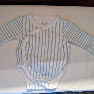 Pehr Striped Long-Sleeve Baby Bodysuit in White and Light Green 0-3 Months